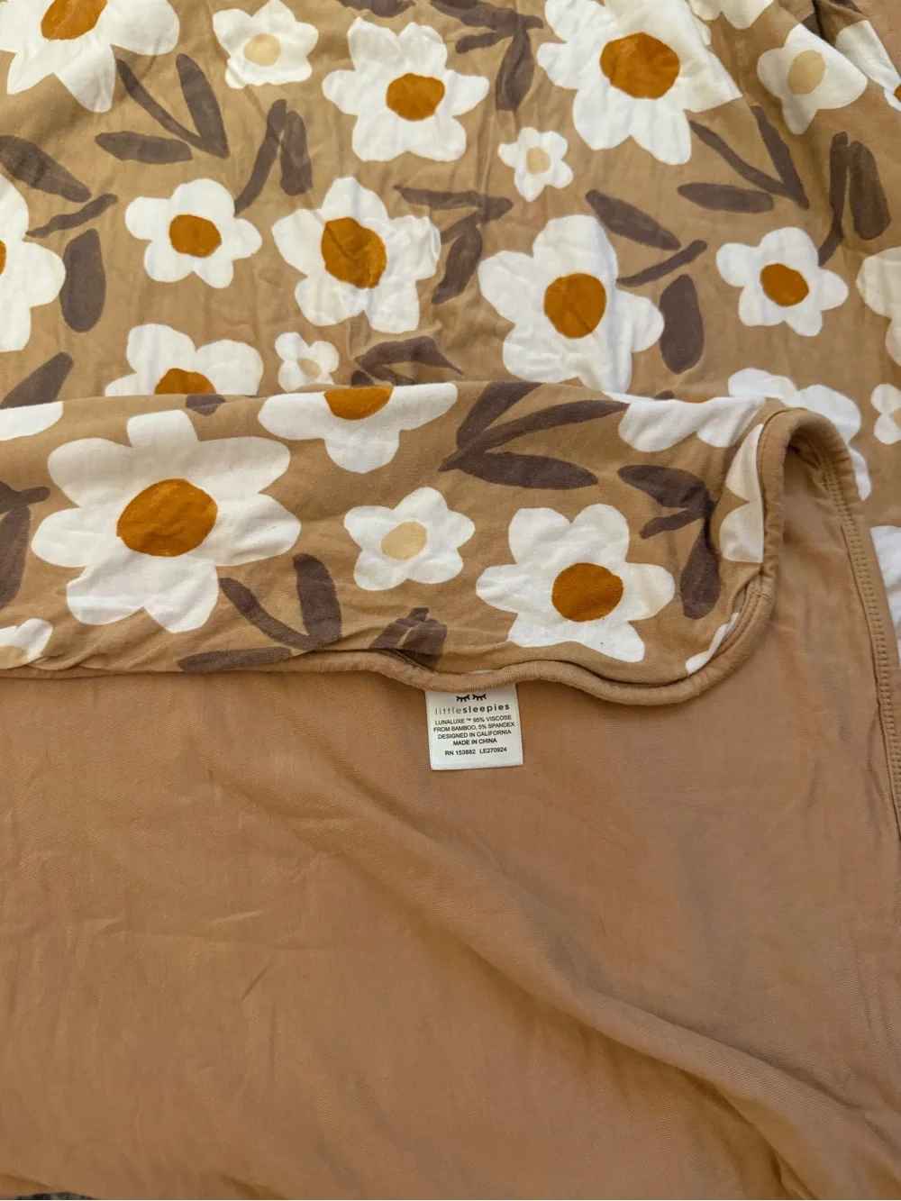 Little Sleepies Tan Floral cloud blanket with White & Mustard Flowers